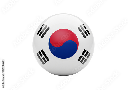 Glossy South Korea Flag Sphere 3D Icon isolated on transparent, png background