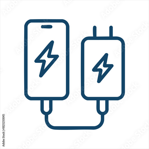 Charging Icon of Smartphone and Smartwatch with Lightning Symbol