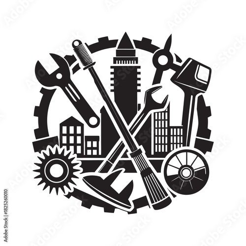 Set Of Construction hardware industrial tools silhouette vector art file- 2