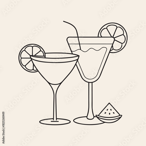 Glass of cocktails line art vector art 2