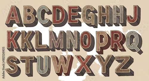 Vintage 3D Alphabet Letters with Textured Design.