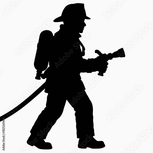 Simple silhouette vector illustration of a firefighter in bold style