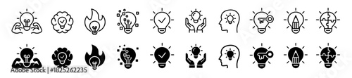Idea icon set. Creative and solution logo. Lightbulb with brain symbol. Vector illustration.