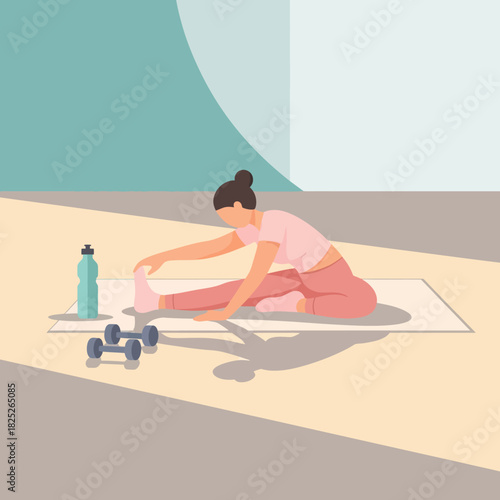 Woman Doing Stretching Exercise on Yoga Mat Illustration