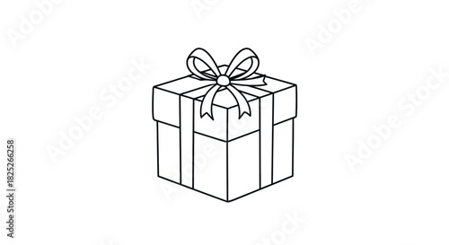 Cute minimalist gift box line art icon with simple mono line design