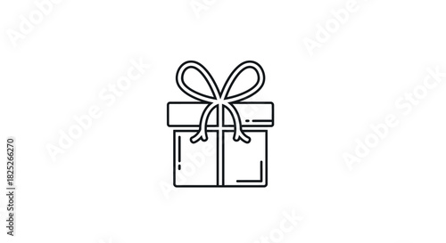 Simple line art gift box with ribbon icon