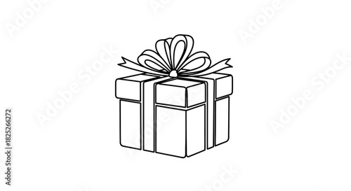 Cute tiny gift box with a ribbon simple mono line design