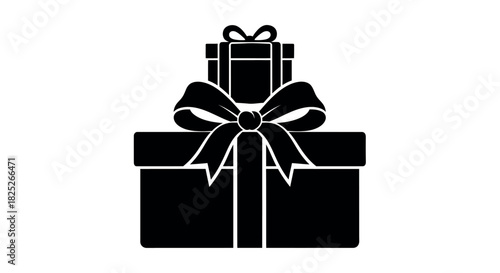Bold silhouette of stacked gifts with a white background