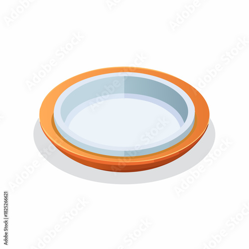 Round plate with orange rim – isometric kitchenware illustration