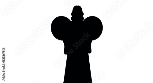 Elegant angel silhouette with compact round wings on white background