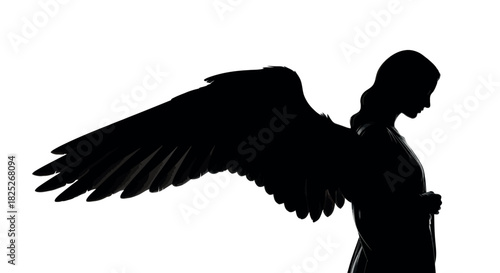 Elegant angel silhouette with a single outstretched wing