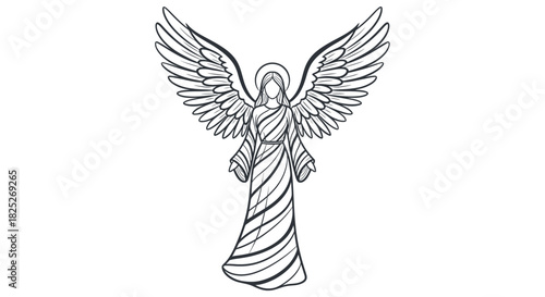 Elegant single line drawing of an angel in a flowing robe