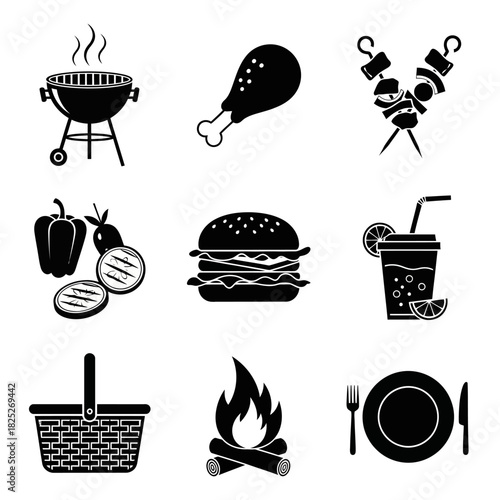Barbecue and Fast Food Outdoor Cooking Icons