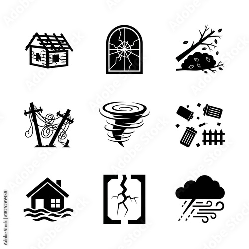 Natural Disaster Damage and Structural Destruction Icons