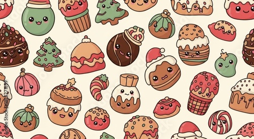 Whimsical Collection of Cute and Playful Christmas Holiday Dessert Icons Featuring Frosted