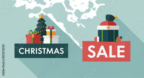 Christmas Sale with Gifts and Tree Illustration.