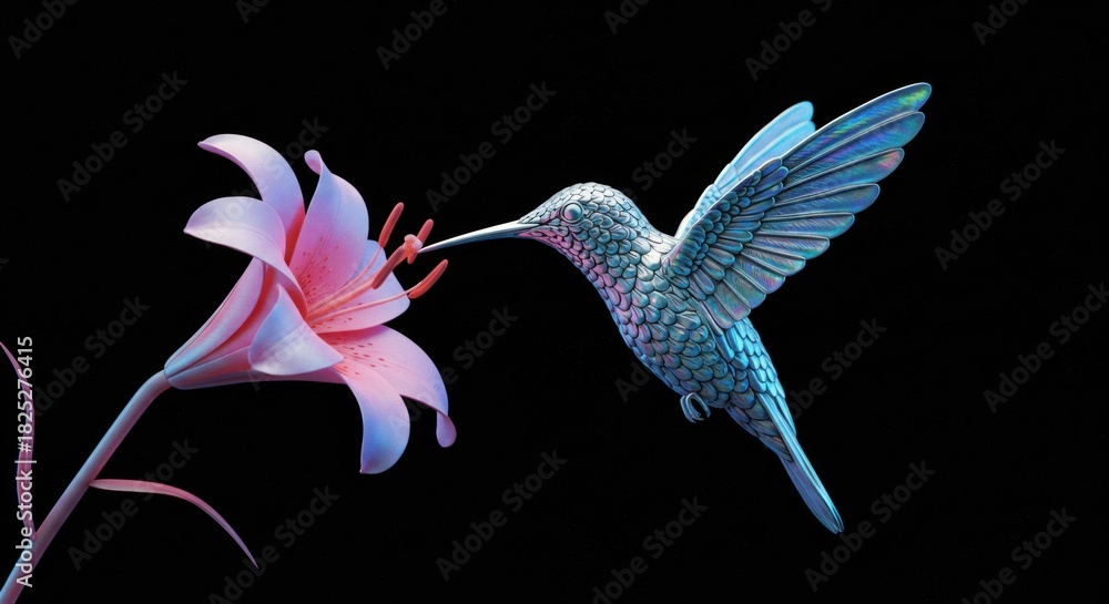 Fototapeta premium Hummingbird and lily in flight