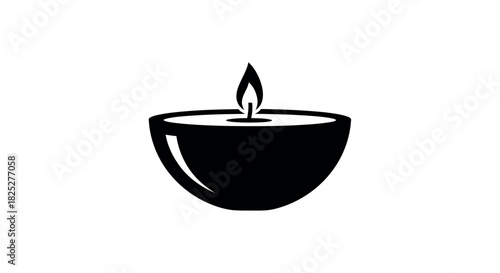 Silhouette of a candle in a bowl holder on a white background