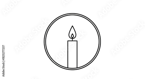 Simple outline of a candle in a circular holder on a white background