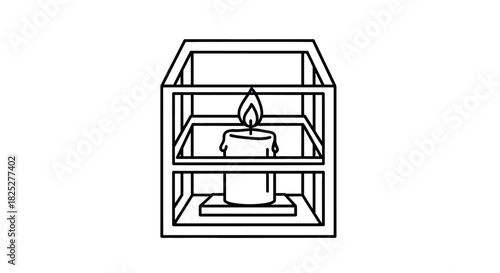 Minimalist line art illustration of a candle in a square holder