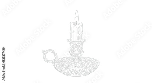Elegant line art illustration of a vintage candle holder with delicate details