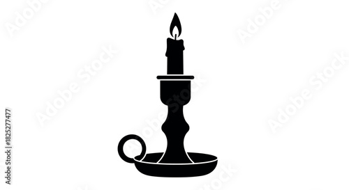 Simple silhouette of a candle in a holder with a thick base