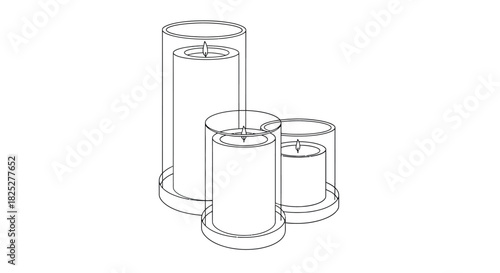 Three stylized candles in varying heights minimalist line art design