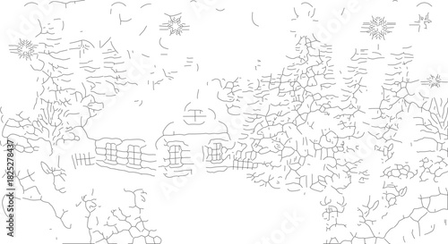 Minimalist line art sketch of a secluded house in nature.