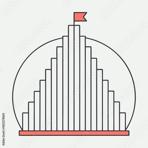 Geometric Pinnacle: a minimalist illustration of ascending bars topped with a flag, symbolizing achievement and reaching goals.