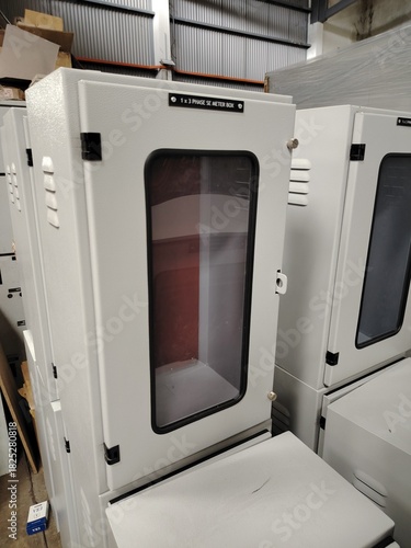 New stock of robust, secure metal enclosures, typically used as connection points for main power supply and measurement in commercial buildings.