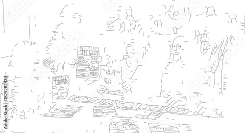 Abstract sketch of buildings and trees.