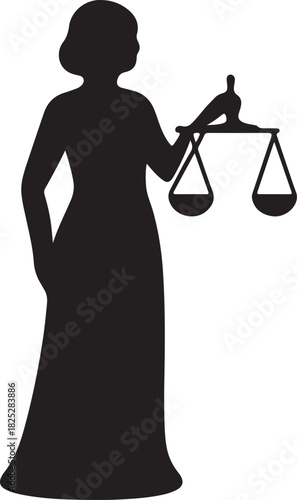 justice scales lady logo silhouette vector illustration, lady justice logo icon clean silhouette vector
