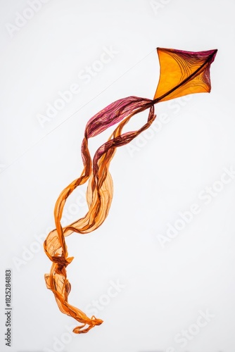 perigee. Broken kite string, kite drifting away in gray overcast sky, minimalist composition. wellbeing guides, coaching materials, designed for mental health education and mindfulness programs.
