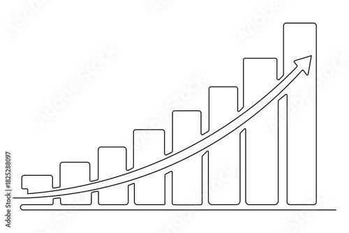 Business growth bar chart simple one line minimalist design outline