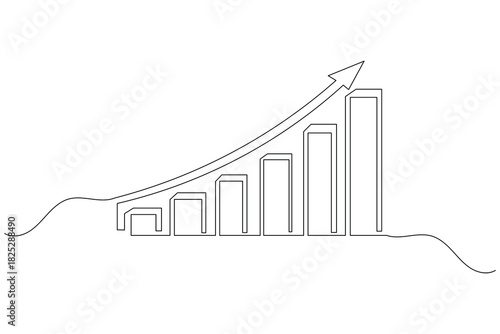 Business growth bar chart single line minimalist outline illustration