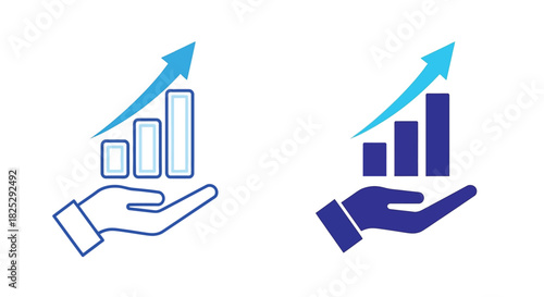 Vector illustration of hand holding a growing graph isolated on, business concept