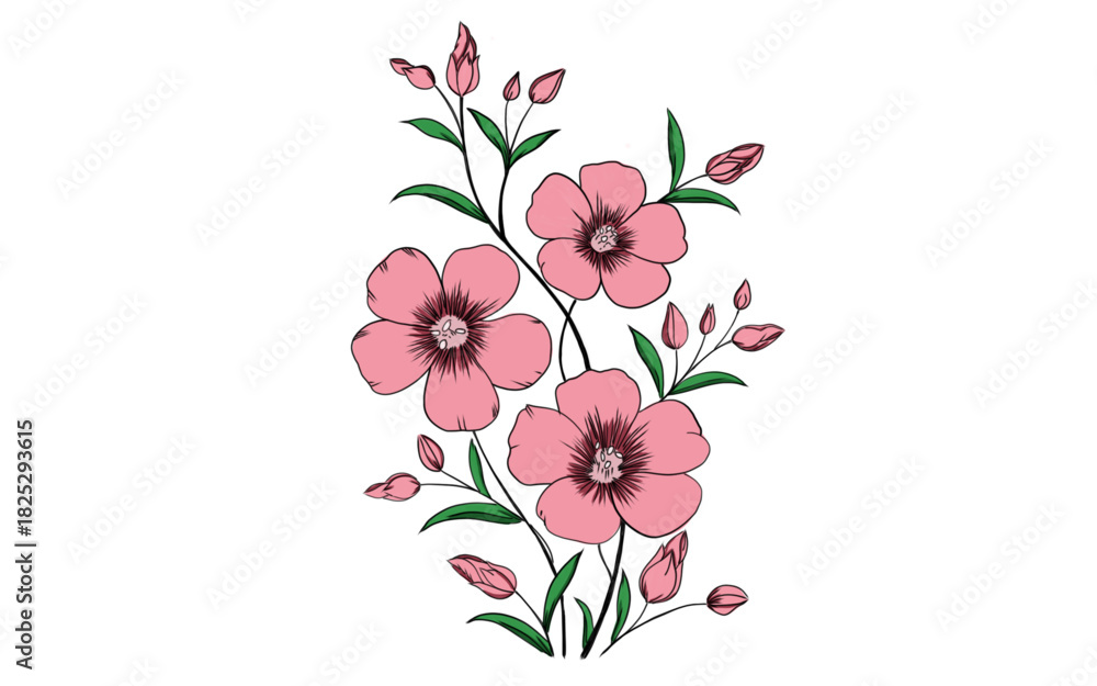 Fototapeta premium illustration of pink flowers in bloom