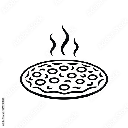Hot pepperoni pizza icon with steam lines