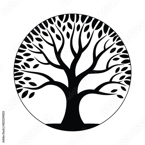 Stylized black tree of life silhouette within a circle