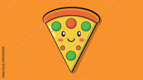 Cute kawaii pizza slice with a happy face