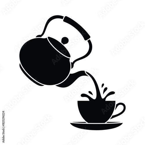 Black silhouette of a teapot pouring hot liquid into a cup