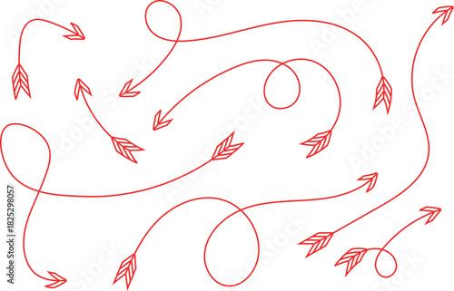 Hand drawn arrows with curvy lines on white background