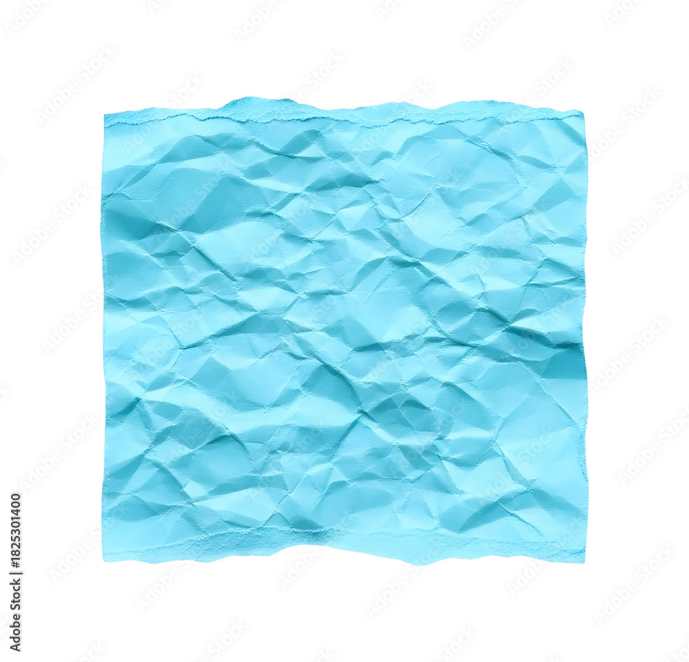 Obraz premium Crumpled square light blue paper texture abstract background for notes and design elements isolated PNG with Transparent Background