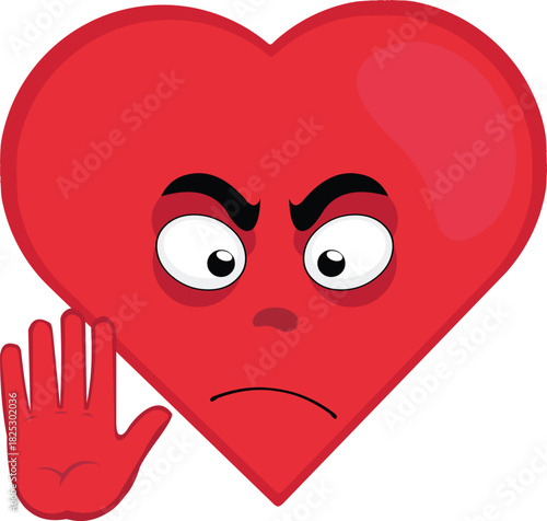 vector illustration emoticon character heart cartoon, with a stop hand gesture showing all five fingers