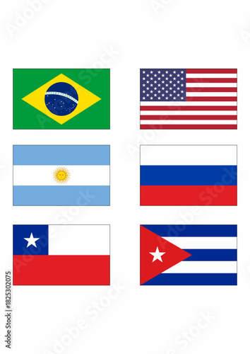 Flags of Brazil, United States, Argentina, Russia, Chile, and Cuba Free Download Flags of Brazil, United States, Argentina, Russia, Chile, and Cuba - GFXLoad