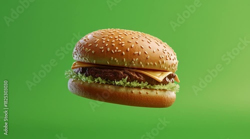 Hamburger Spinning Motion on Green Screen – Burger Fast Food Rotating