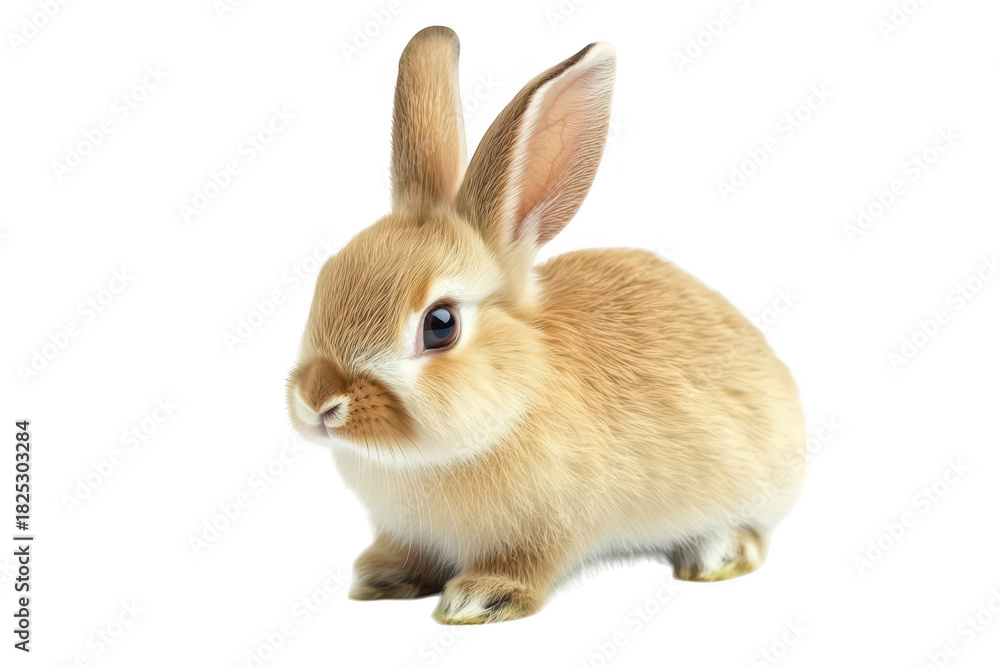 Obraz premium A fluffy. light brown rabbit sits gracefully on a clean white background. its adorable features and soft fur. ideal for animal photography or pet-related content