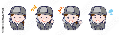 スマートフォンを使う「工場作業員」の女性