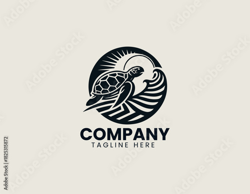Surfing Turtle black vector logo illustration