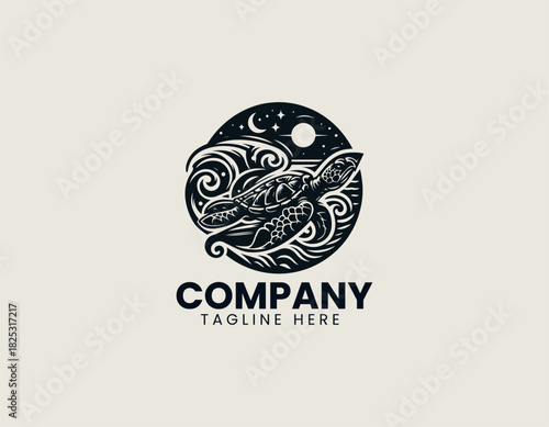 Surfing Turtle black vector logo illustration